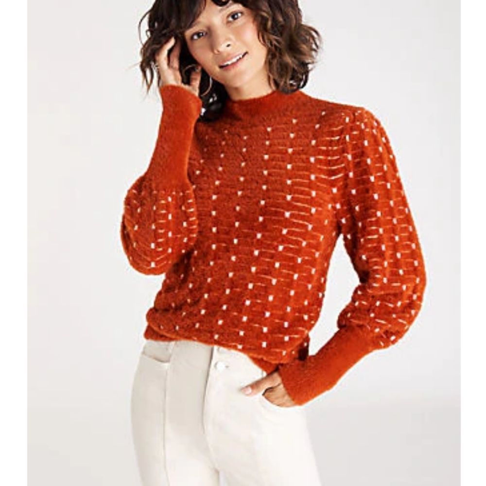 Ann Taylor Petite Dot Jacquard Balloon Sleeve Sweater xs extra small petite